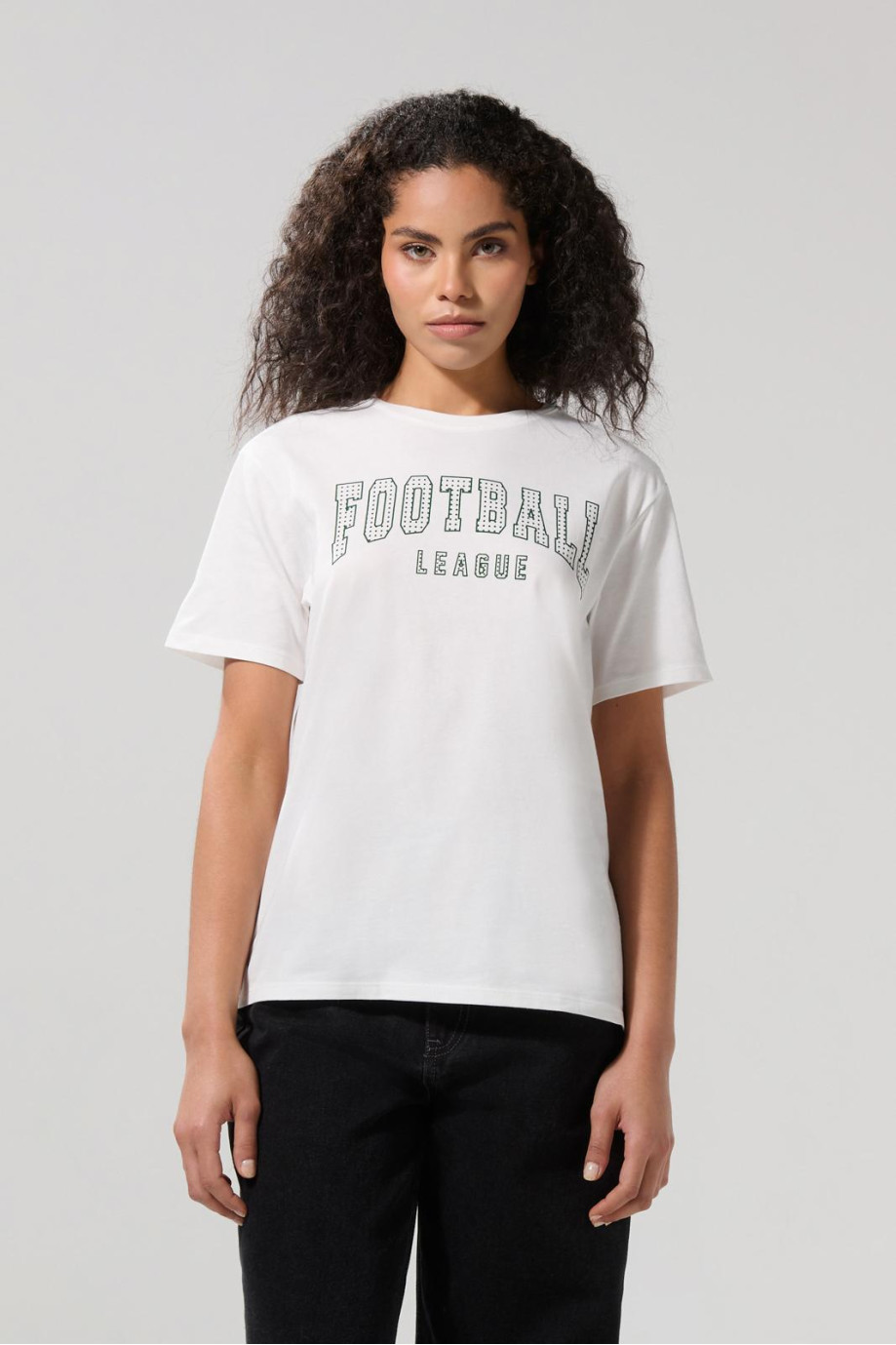 Camiseta crema clara college manga corta en algodón