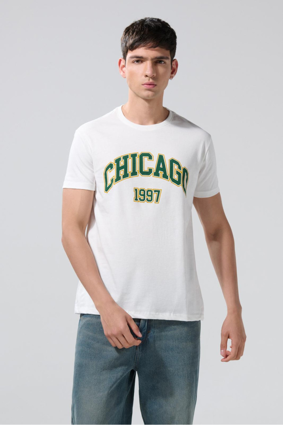 Camiseta manga corta crema clara college