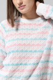 Suéter cuello redondo crema claro con rayas coloridas
