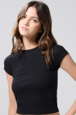 Camiseta en rib manga corta unicolor con ajuste ceñido