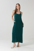 Vestido largo verde oscuro con manga sisa y tiras delgadas