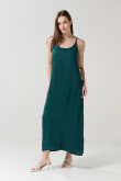 Vestido largo verde oscuro con manga sisa y tiras delgadas