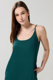 Vestido largo verde oscuro con manga sisa y tiras delgadas
