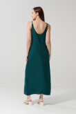 Vestido largo verde oscuro con manga sisa y tiras delgadas