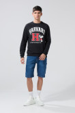 Buzo negro cuello redondo con arte de Snoopy & Harvard