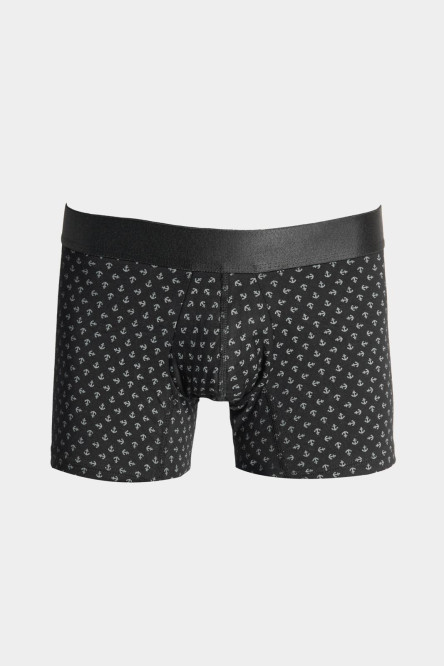 Bóxer negro trunk-corto con estampados de anclas