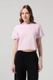 Camiseta crop top unicolor con doblez en puños