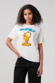 Camiseta de Garfield crema manga corta con hombro rodado
