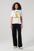 Camiseta de Garfield crema manga corta con hombro rodado