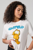 Camiseta de Garfield crema manga corta con hombro rodado