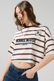 Camiseta crop top oversize crema con diseño de Minnie
