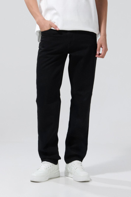 Jean 90´S bota recta negro con cremallera y bolsillos