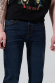 Jean tiro bajo azul oscuro slim con cremallera y bolsillos