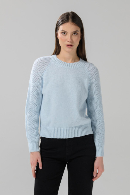 Suéter unicolor con manga ranglan y cuello redondo