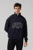 Buzo cuello alto college azul oversize con cremallera