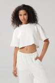 Camiseta crop top oversize unicolor con cuello redondo