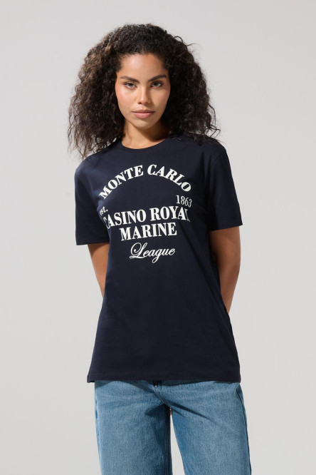 Camiseta en algodón college azul con manga corta