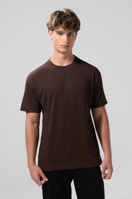 Camiseta unicolor en algodón manga corta con costura cruzada