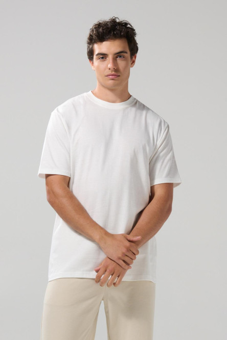 Camiseta en algodón ajustada con manga corta unicolor