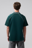 Camiseta oversize college verde oscura con cuello polo