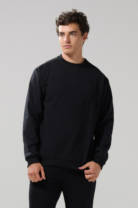 Buzo cuello redondo en tela perchada unicolor