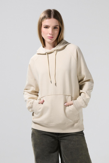 Buzo oversize con capota unicolor y manga ranglan larga