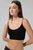 Camiseta unicolor crop top con escote V y manga sisa