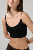 Camiseta unicolor crop top con escote V y manga sisa