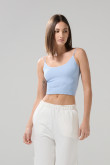 Camiseta crop top unicolor con tiras delgadas y manga sisa