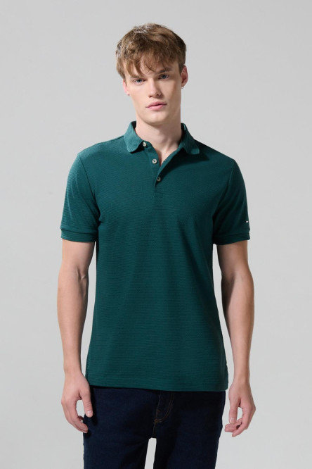 Camiseta unicolor polo con texturas y manga corta