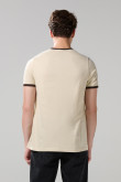 Camiseta kaki clara college con contrastes y cuello redondo