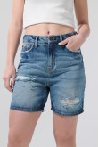 Short de jean súper tiro alto azul medio con rotos