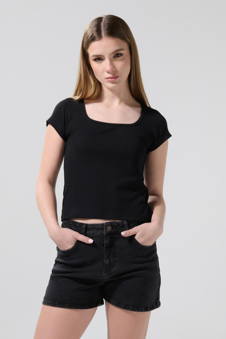 Short de jean gris intenso tiro alto con cremallera