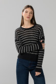 Suéter negro cuello redondo tejido con diseños