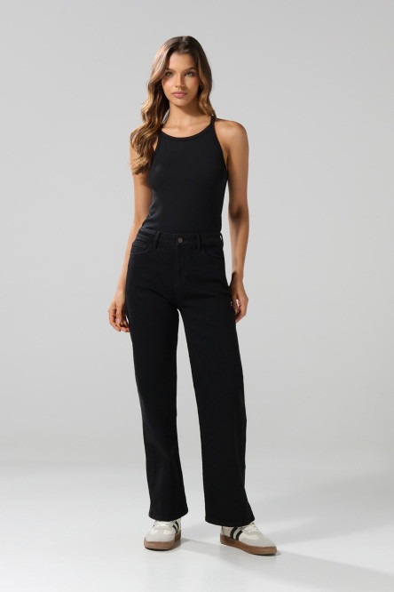 Jean straight leg bota recta negro con tiro alto