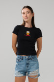 Camiseta de Garfield negra acanalada con cuello redondo
