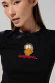 Camiseta de Garfield negra acanalada con cuello redondo
