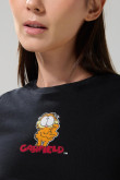 Camiseta de Garfield negra acanalada con cuello redondo