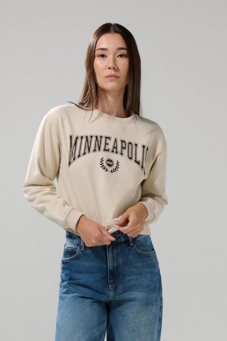 Buzo cuello redondo college kaki con manga larga