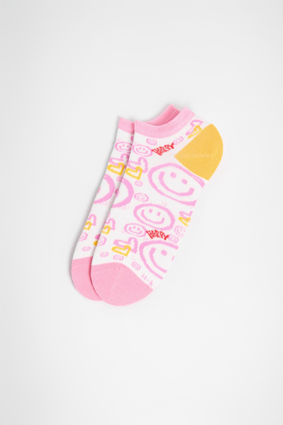 Medias unicolores tobilleras con diseños de caritas felices