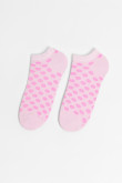 Medias tobilleras lilas con diseños de puntos rosados