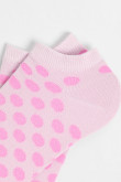 Medias tobilleras lilas con diseños de puntos rosados