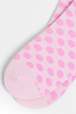 Medias tobilleras lilas con diseños de puntos rosados