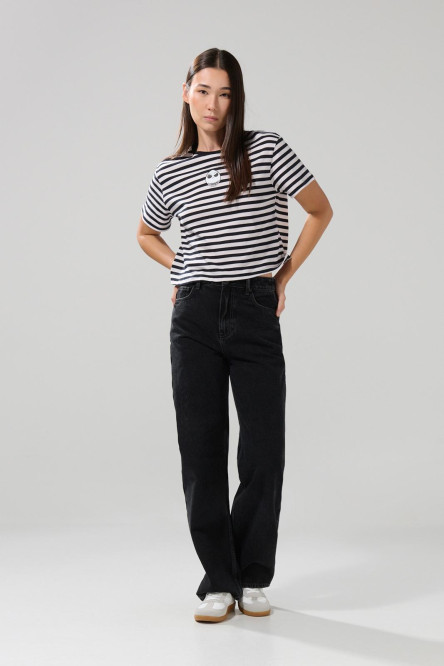 Jean 90´S bota recta gris intenso holgado con tiro alto