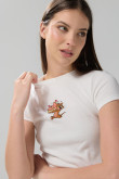 Camiseta de Tom y Jerry crema acanalada manga corta