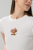 Camiseta de Tom y Jerry crema acanalada manga corta