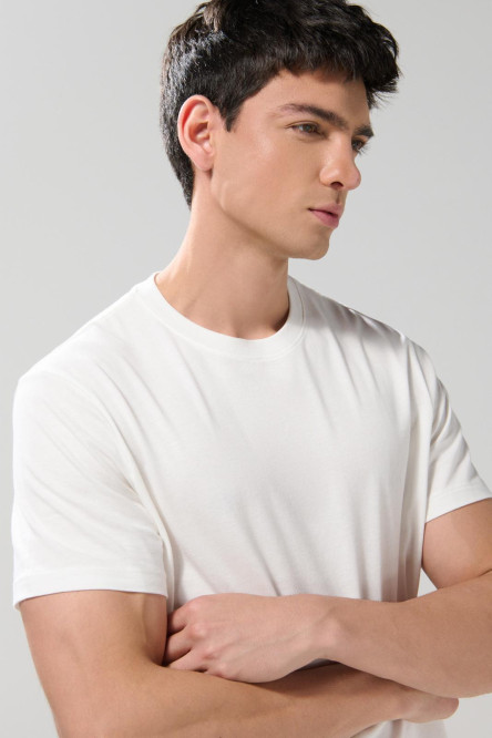 Camiseta ajustada en algodón unicolor con manga corta