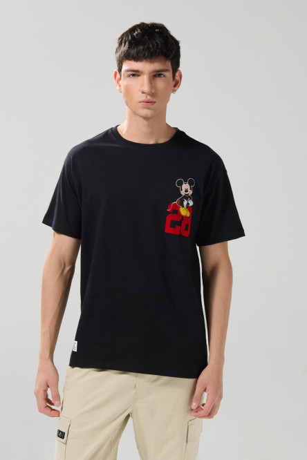 Camiseta negra cuello redondo con arte de Mickey