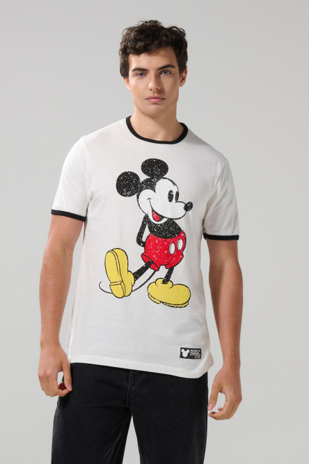 Camiseta crema clara manga corta de Mickey con contrastes