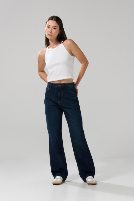 Jean azul intenso 90´S con bota recta y tiro alto